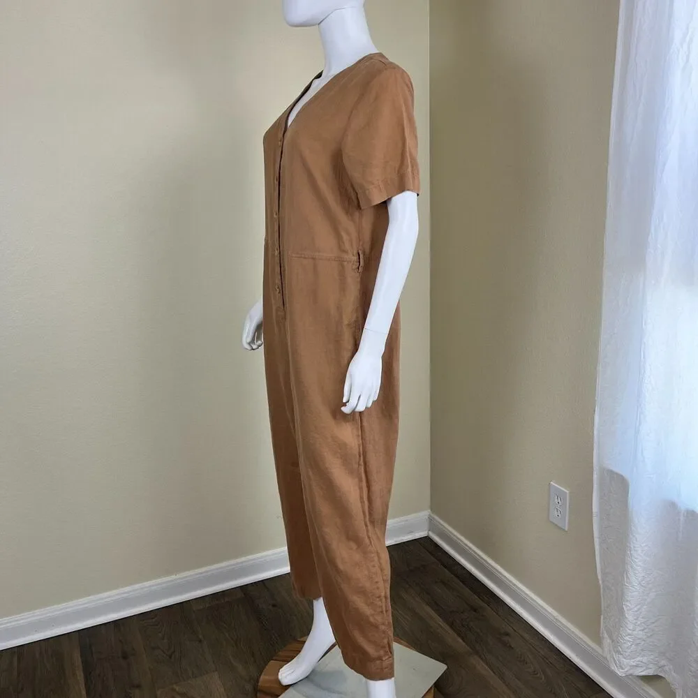 Everlane Women's Size 8 Camel Linen Straight Leg Cropped Jumpsuit Causal Minimal